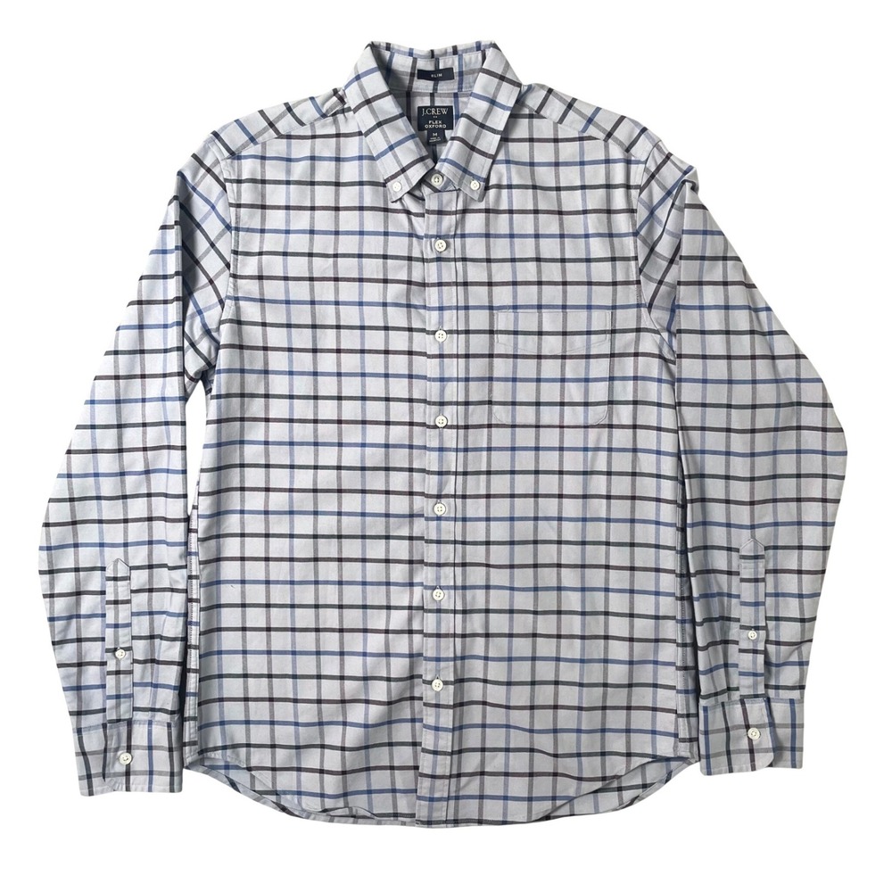 J Crew Slim Fit‎ Shirt Mens Medium Flex Oxford Plaid Button Down Business Casual